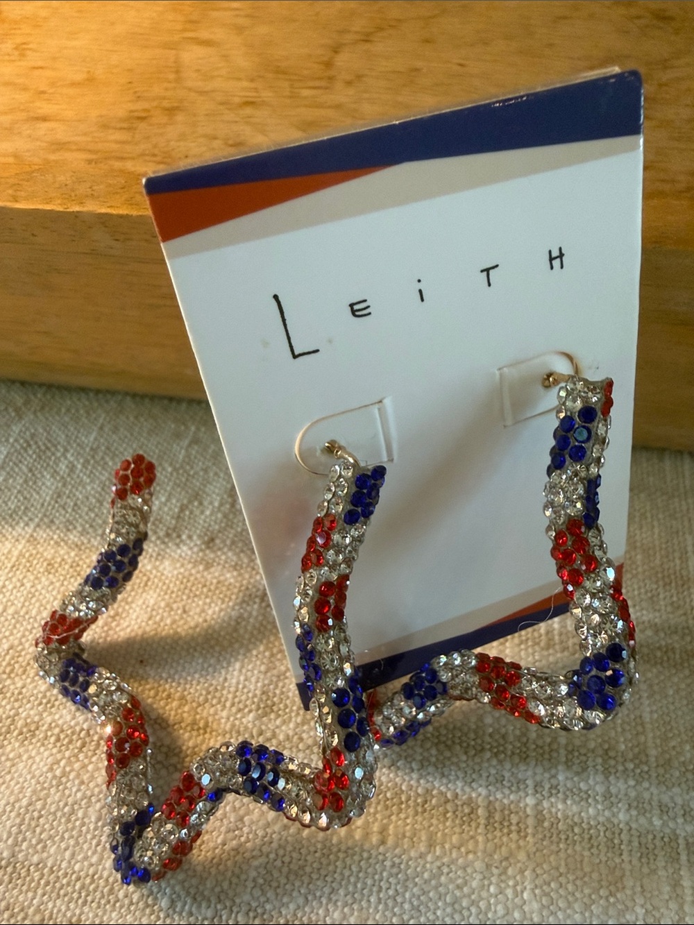 Leith Red, Blue & Silver Spiral Crystal Hoop Earrings